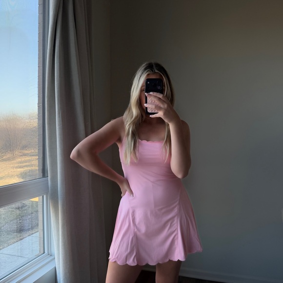 Pink Scallop-Hem Mini Dress - Women's active - Picture 2 of 2